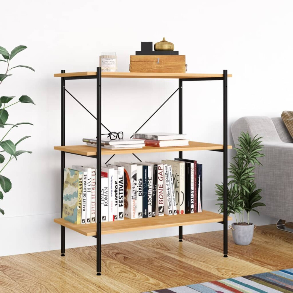 Vidaxl 3-Tier Shelving Unit Black And Oak Bookcase Bookshelf Standing Shelf