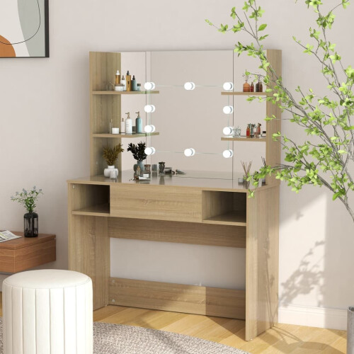 VidaXL vidaXL Makeup Table with LED Lights MDF Oak Cosmetic Vanity Dressing Table