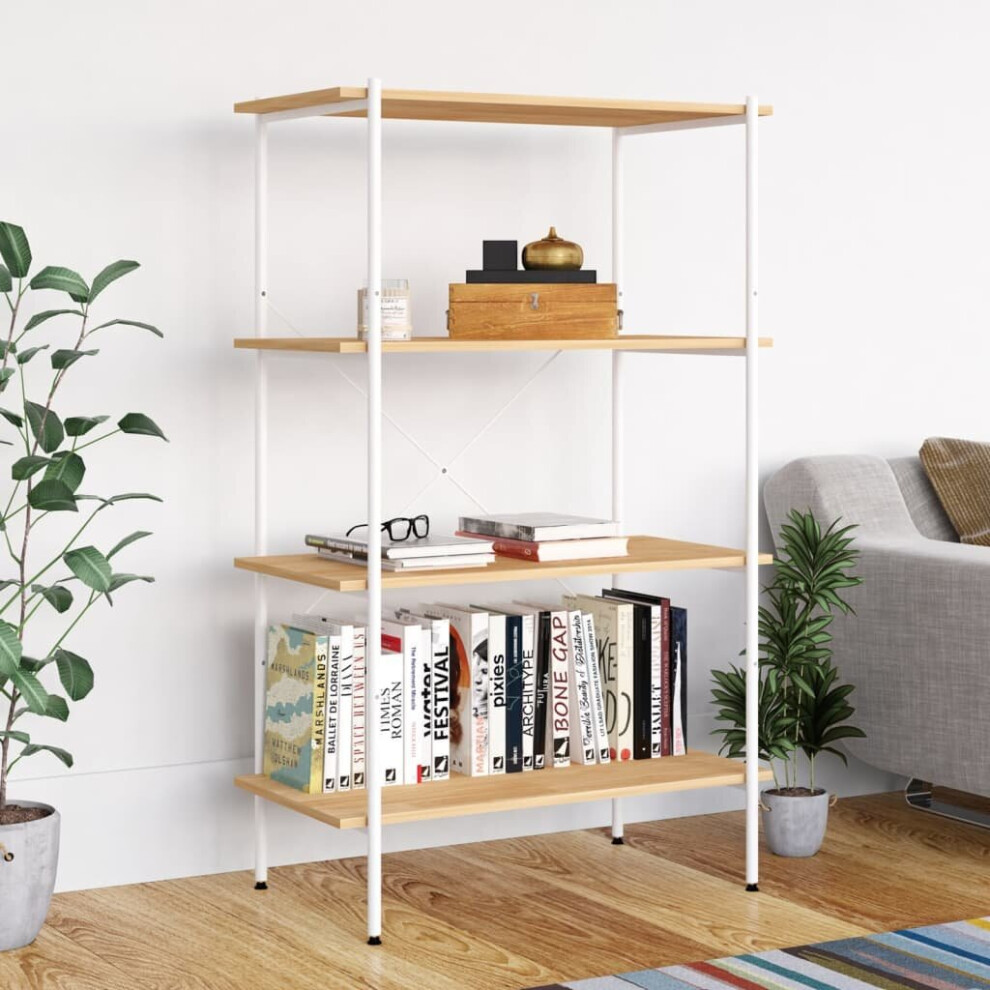 Vidaxl 4-Tier Shelving Unit White And Oak Bookcase Bookshelf Standing Shelf