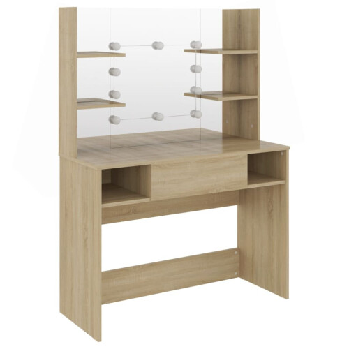 VidaXL vidaXL Makeup Table with LED Lights MDF Oak Cosmetic Vanity Dressing Table 1