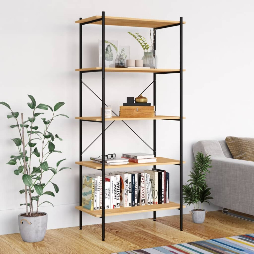 vidaXL 5-Tier Shelving Unit Black And Oak Home Decor Bookshelf Standing Shelf