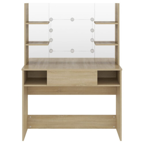 VidaXL vidaXL Makeup Table with LED Lights MDF Oak Cosmetic Vanity Dressing Table 2