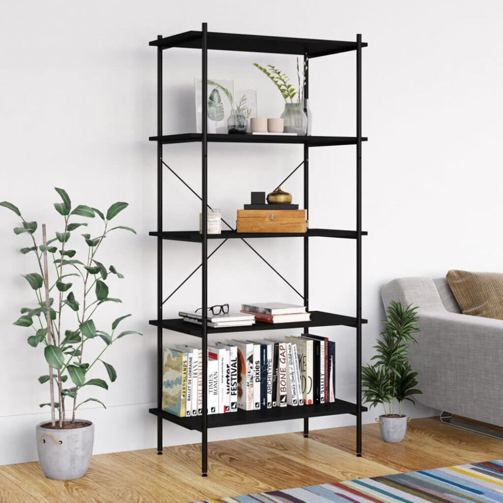 vidaXL 5-Tier Shelving Unit Black Home Decor Bookcase Bookshelf Standing Shelf