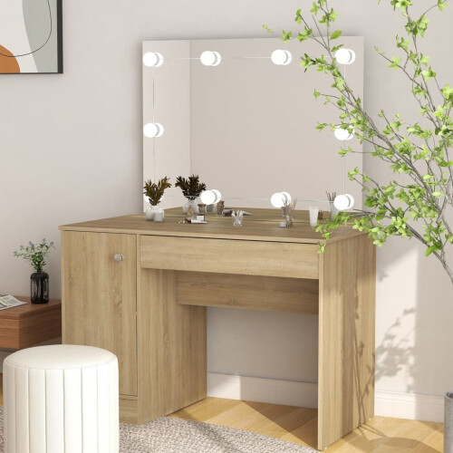 VidaXL vidaXL Makeup Table with LED Lights MDF Oak Cosmetic Vanity Dressing Table