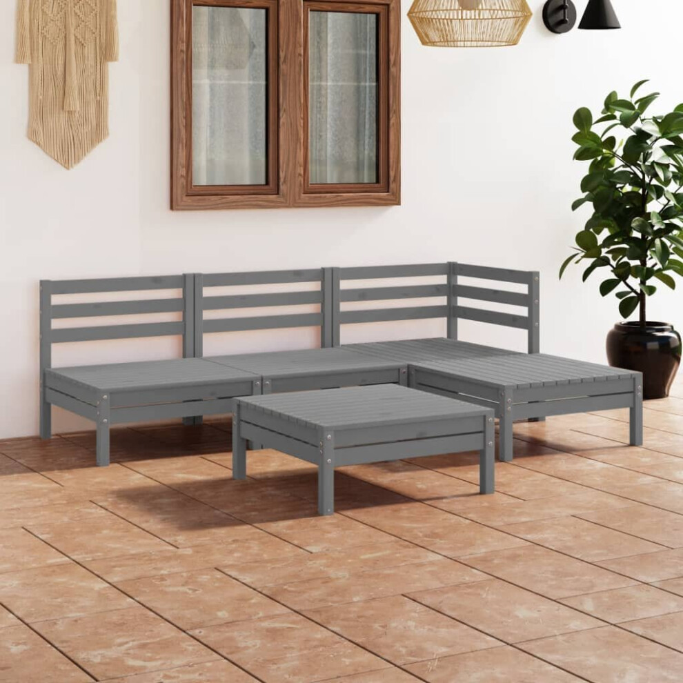 vidaXL Garden Lounge Set Wooden Outdoor Lounge Set 5 Piece Solid Pinewood Grey