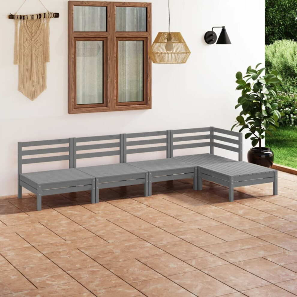 vidaXL Garden Lounge Set Wooden Outdoor Lounge Set 5 Piece Solid Pinewood Grey