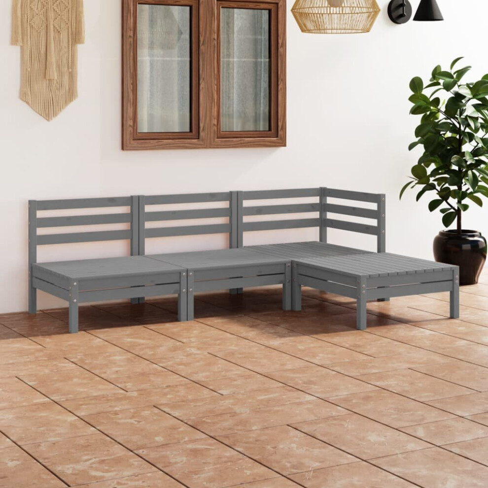 vidaXL Garden Lounge Set Wooden Outdoor Lounge Set 4 Piece Solid Pinewood Grey