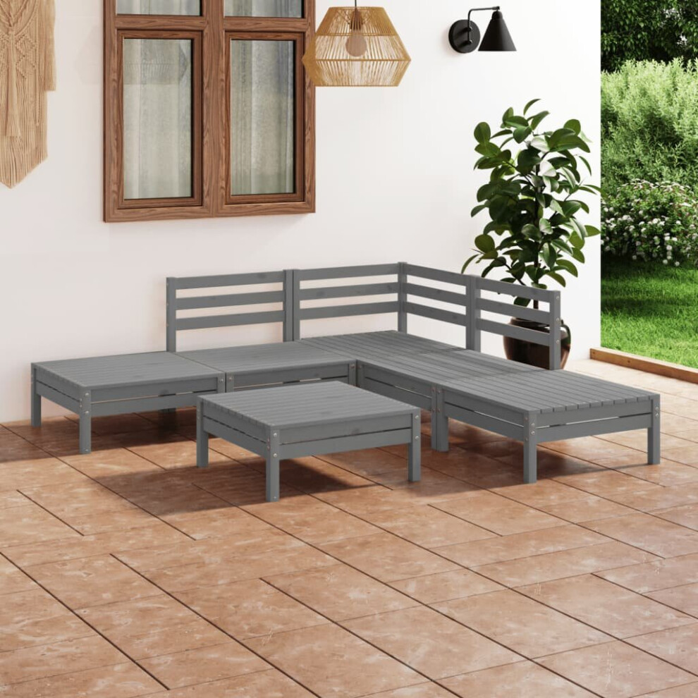 vidaXL Garden Lounge Set Wooden Outdoor Lounge Set 6 Piece Solid Pinewood Grey