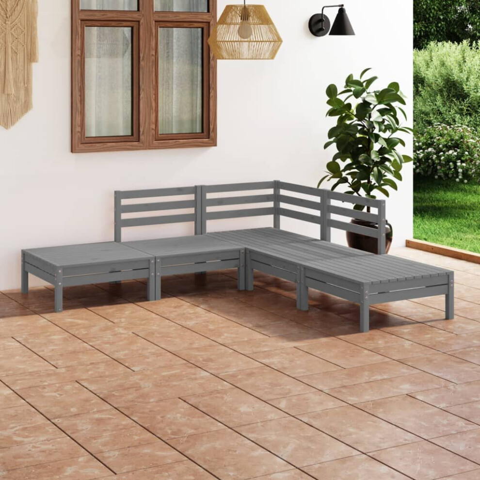 vidaXL Garden Lounge Set Wooden Outdoor Lounge Set 5 Piece Solid Pinewood Grey