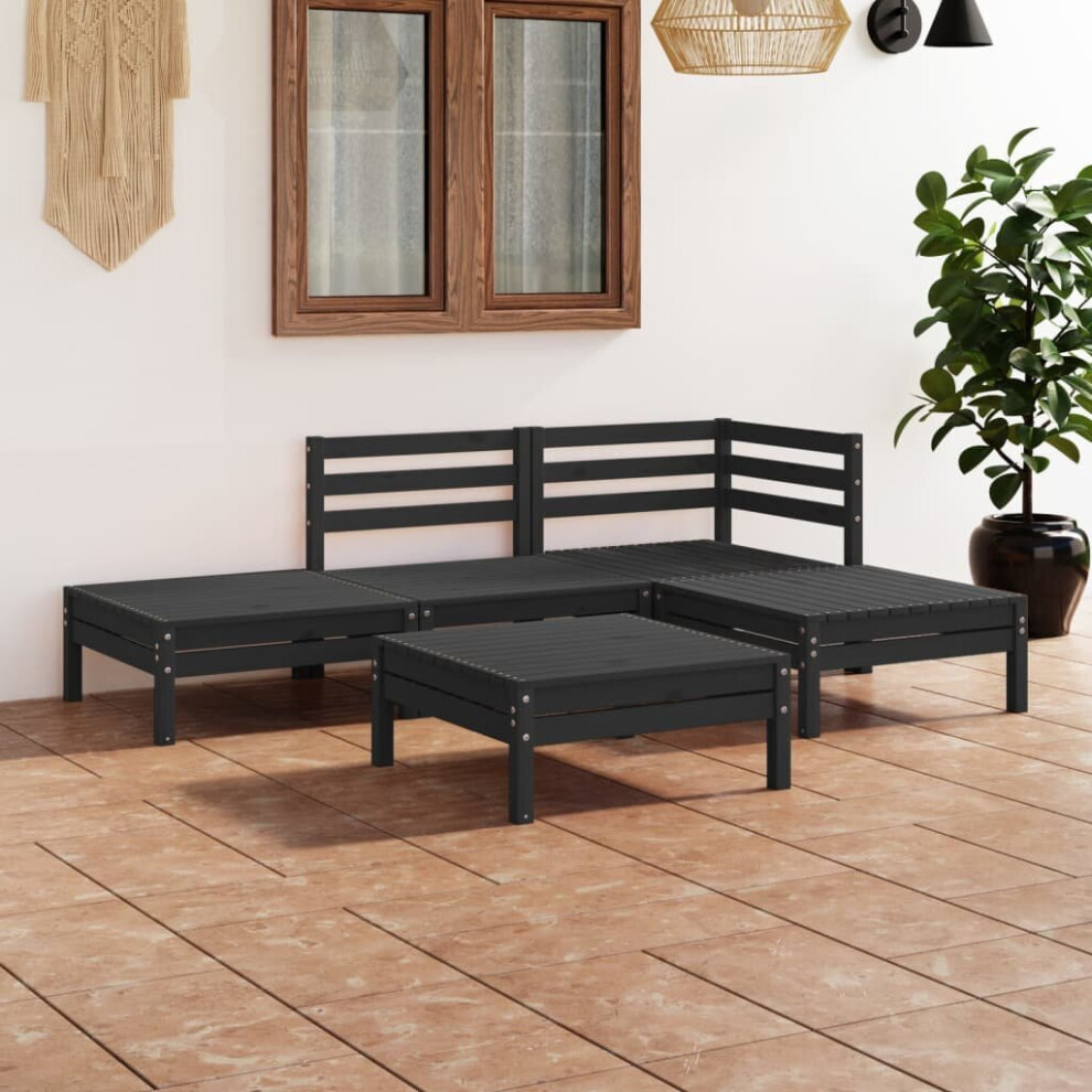 vidaXL Garden Lounge Set Outdoor Sofa Set Couch 5 Piece Solid Pinewood Black