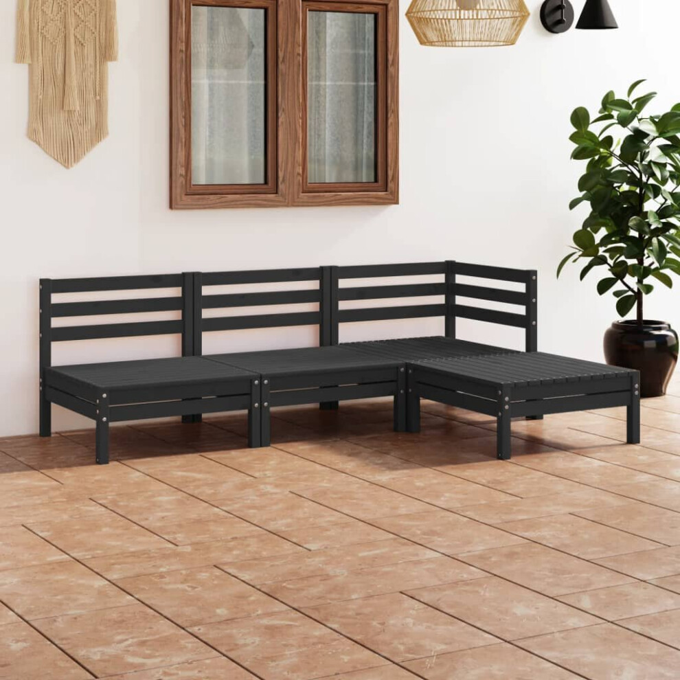 vidaXL Garden Lounge Set Outdoor Sofa Set Couch 4 Piece Solid Pinewood Black