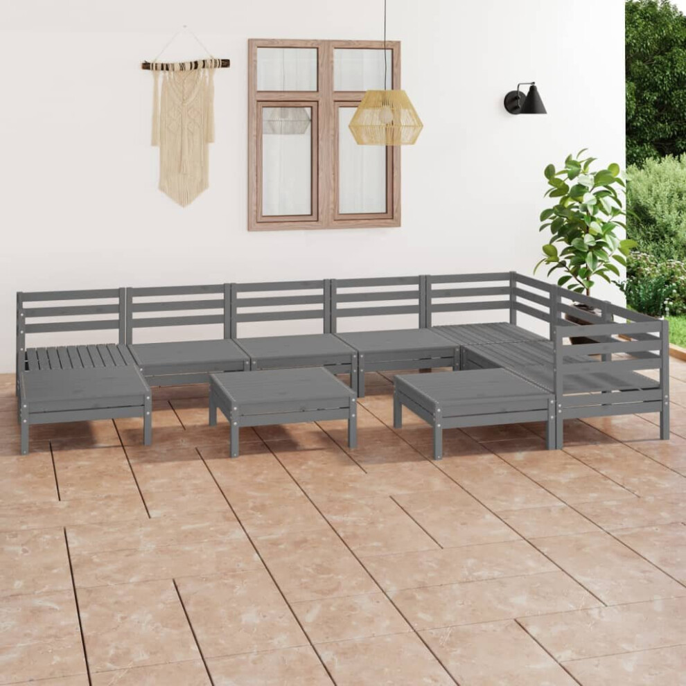 vidaXL Garden Lounge Set Outdoor Lounge Set 10 Piece Solid Wood Pine Grey