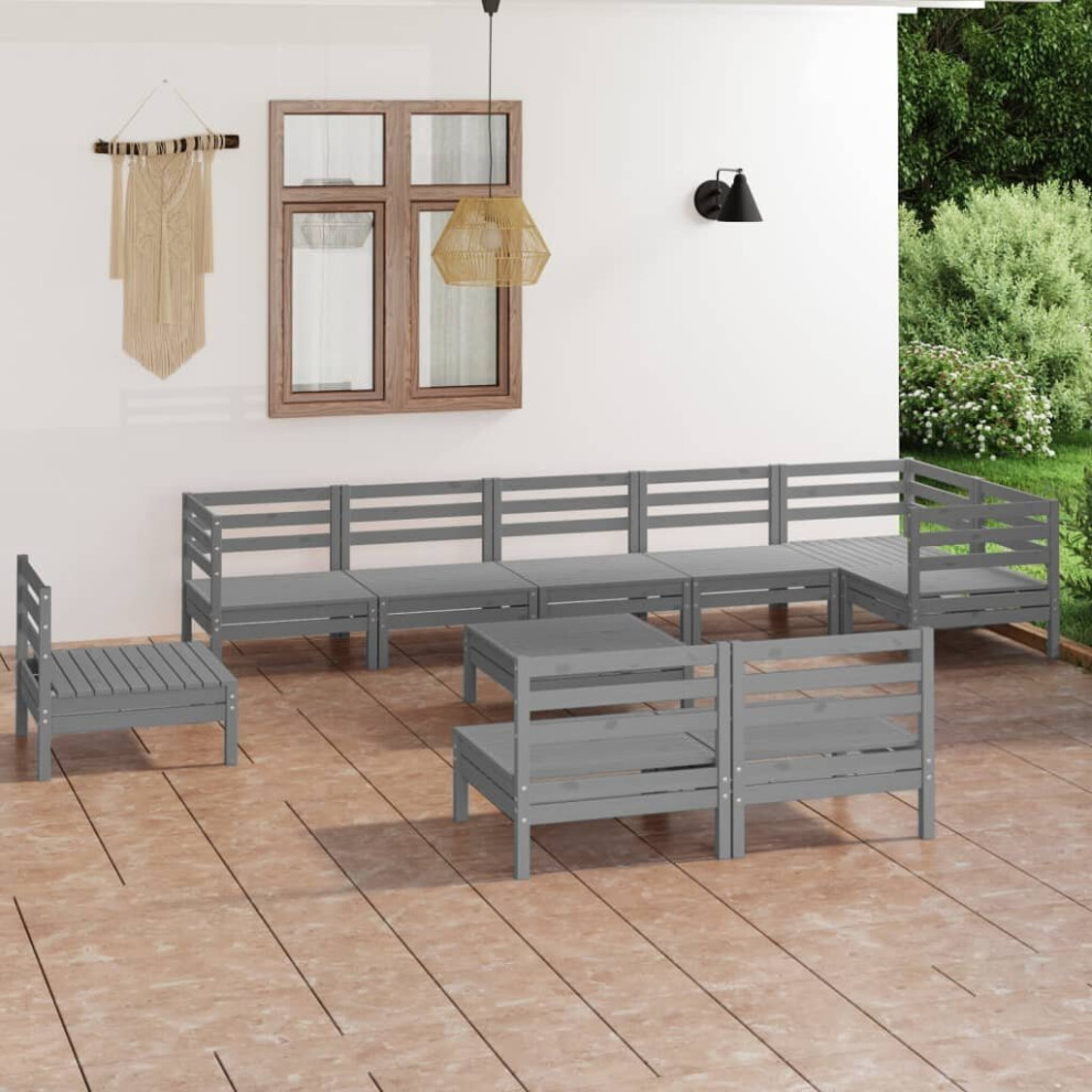 vidaXL Garden Lounge Set Outdoor Lounge Set 10 Piece Solid Wood Pine Grey