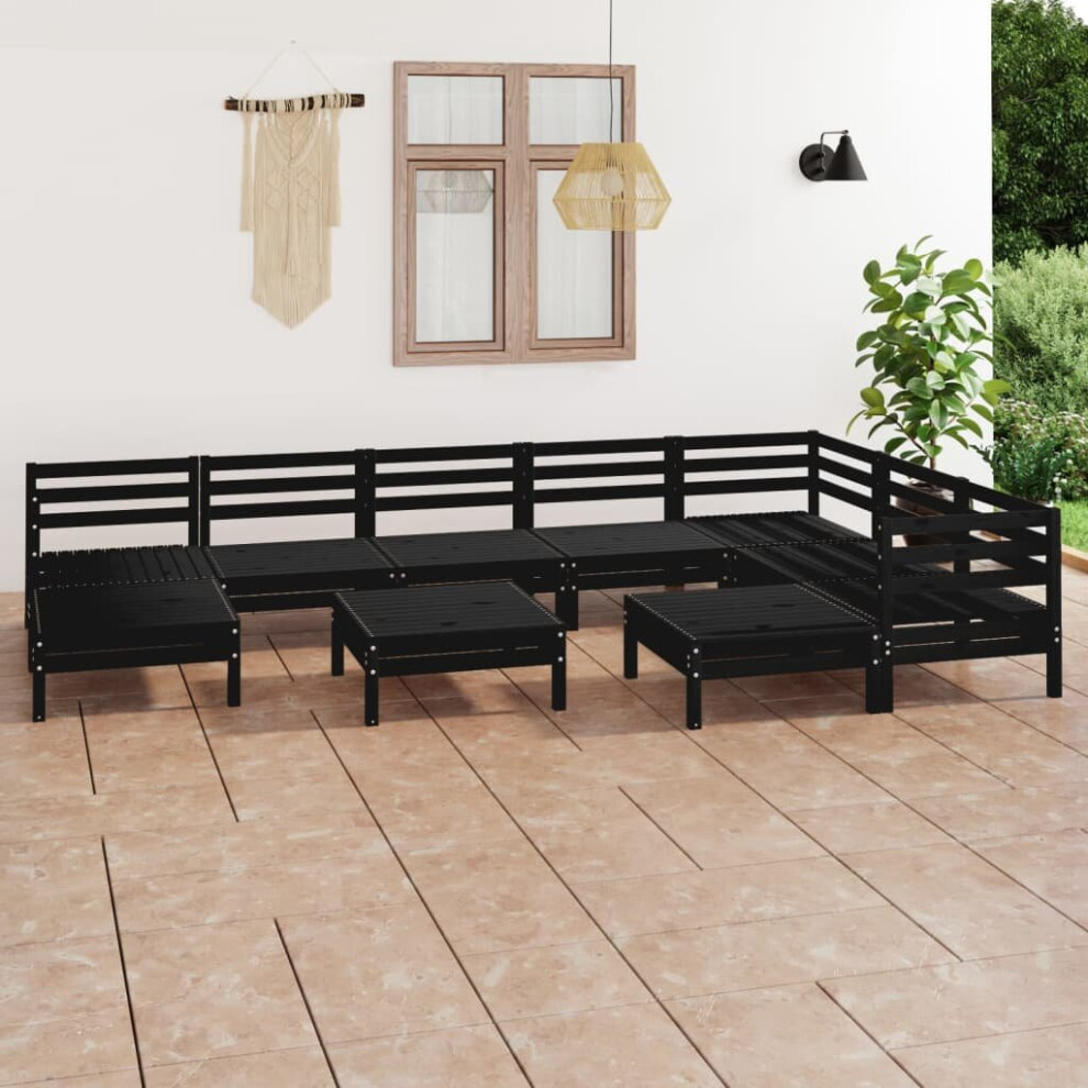 vidaXL Garden Lounge Set Outdoor Lounge Set 10 Piece Solid Wood Pine Black