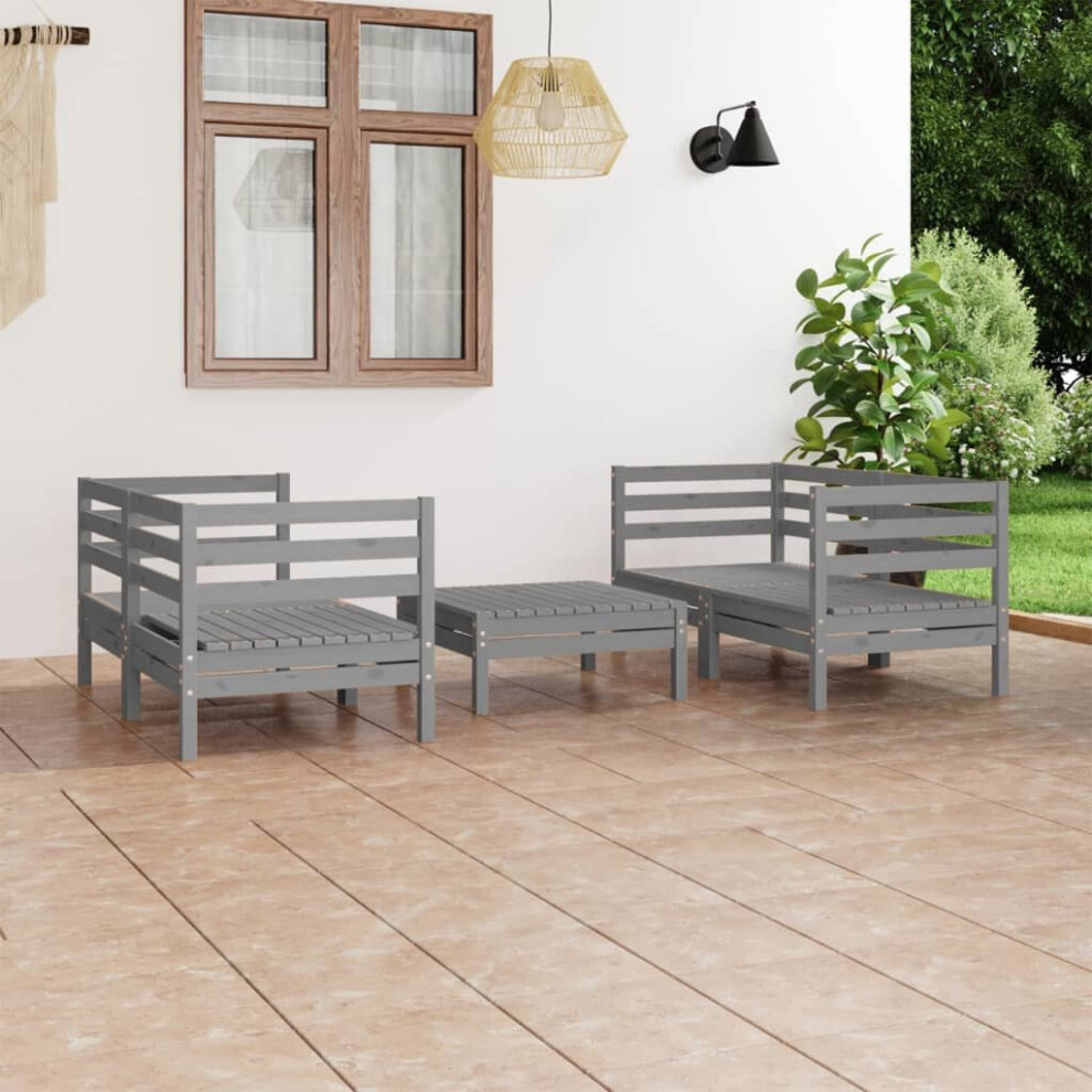 vidaXL Solid Pinewood Garden Lounge Set 5 Piece Grey Outdoor Seating Sofa