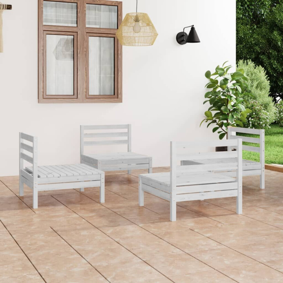 vidaXL Solid Pinewood Garden Lounge Set 4 Piece White Outdoor Seating Sofa