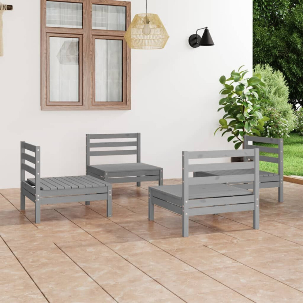 vidaXL Solid Pinewood Garden Lounge Set 4 Piece Grey Outdoor Seating Sofa