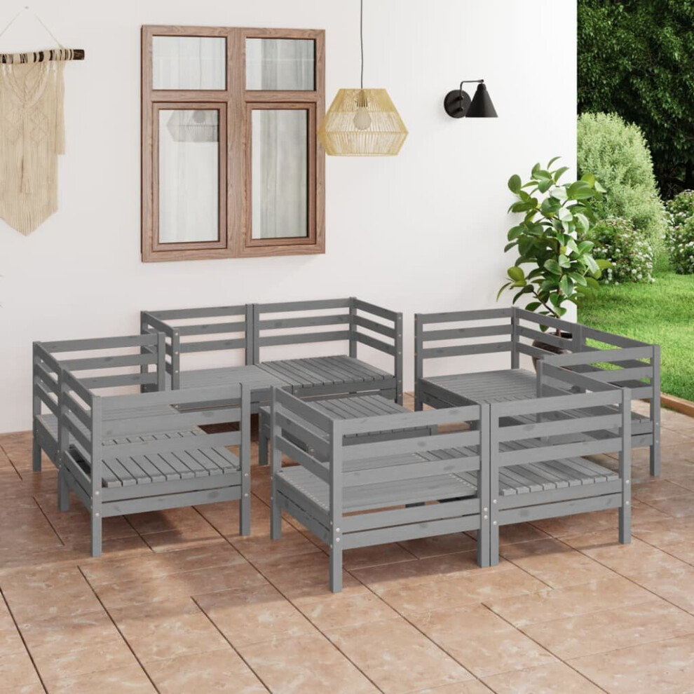 vidaXL Solid Pinewood Garden Lounge Set 9 Piece Grey Outdoor Seating Sofa