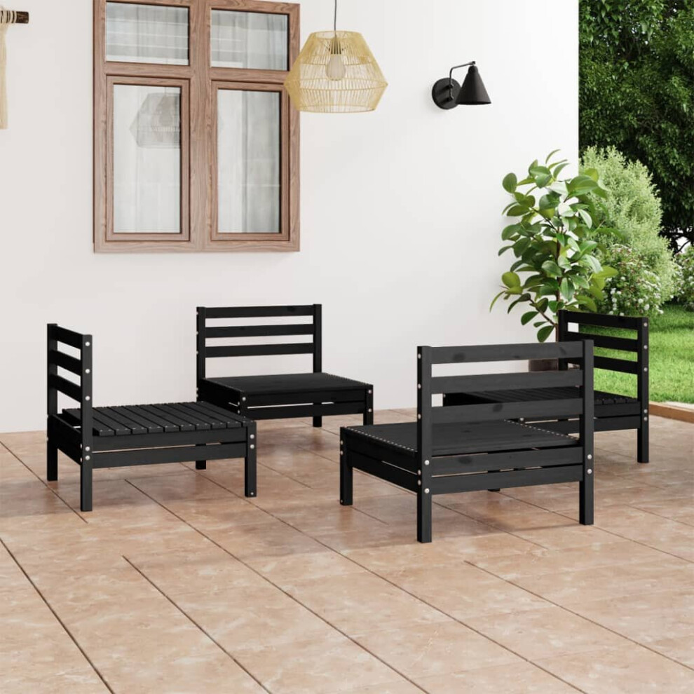 vidaXL Solid Pinewood Garden Lounge Set 4 Piece Black Outdoor Seating Sofa