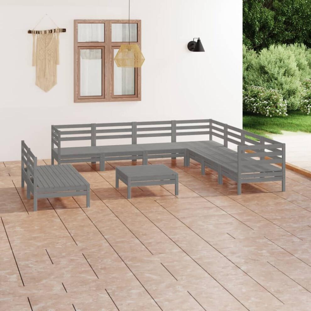 vidaXL Garden Lounge Set Outdoor Lounge Set 10 Piece Solid Wood Pine Grey