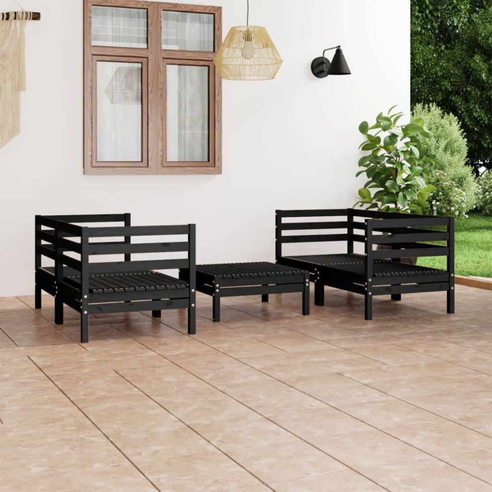 vidaXL Solid Pinewood Garden Lounge Set 5 Piece Black Outdoor Seating Sofa