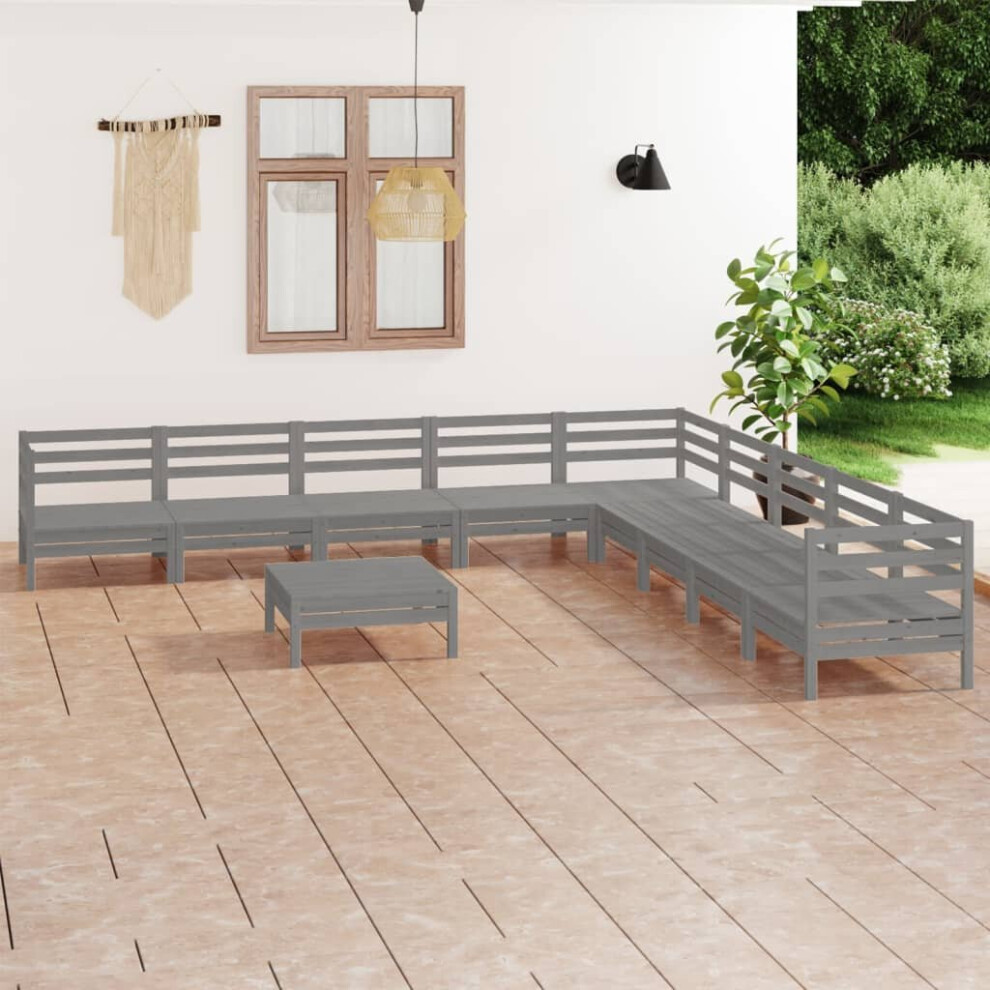 vidaXL Garden Lounge Set Outdoor Lounge Set 10 Piece Solid Wood Pine Grey