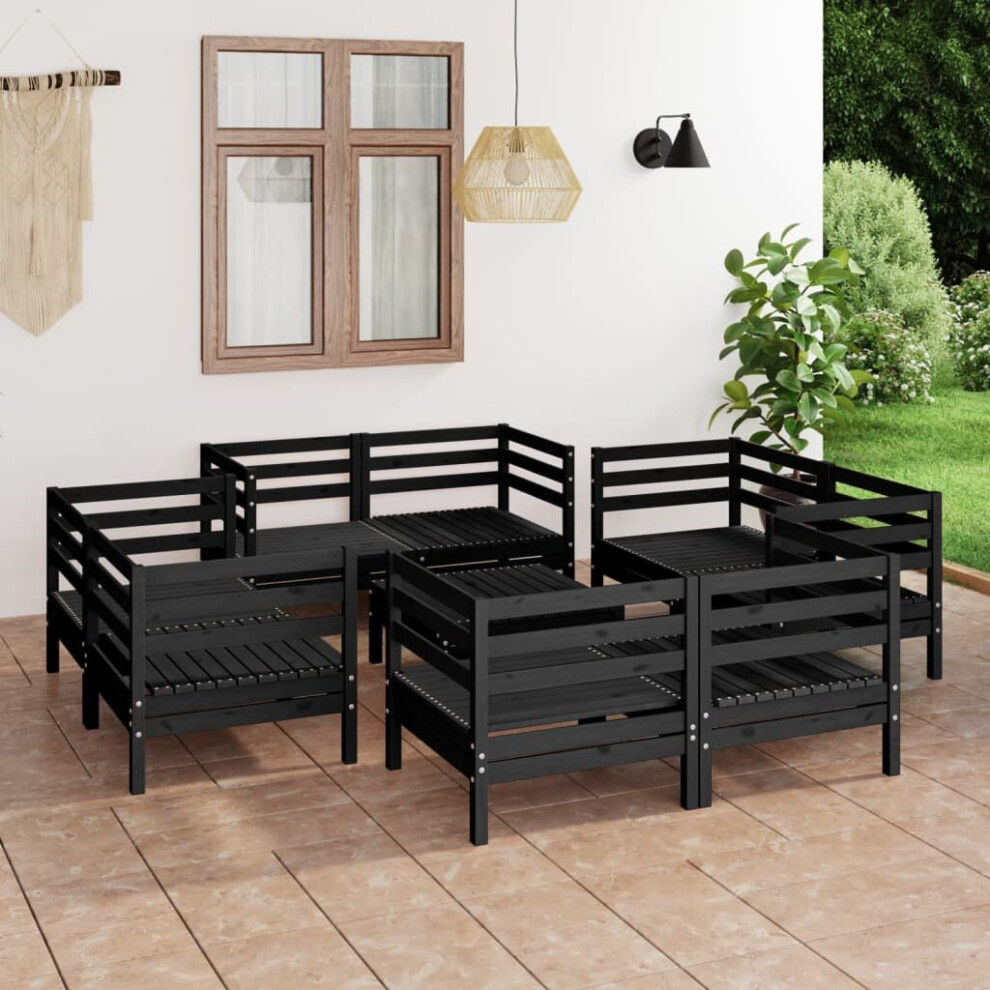 vidaXL Solid Pinewood Garden Lounge Set 9 Piece Black Outdoor Seating Sofa