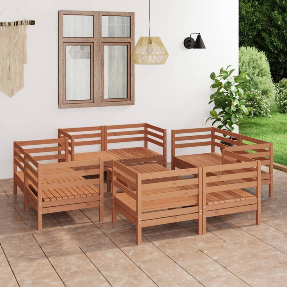 vidaXL Solid Pinewood Garden Lounge Set 9 Piece Honey Brown Outdoor Seating