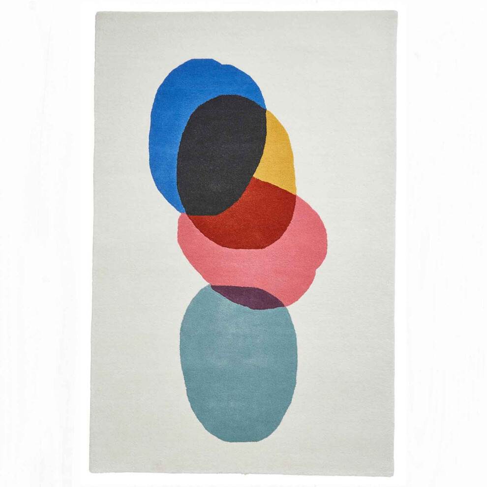 (Transmission IX12 - Ivory / Multi, 120 x 170 cm) Luxury 100% Wool Modern Abstract Contemporary Rugs Mats Living Room Bedroom Soft Area Rug Handmade Eco Friendly Multi Coloured Colourful Carpet