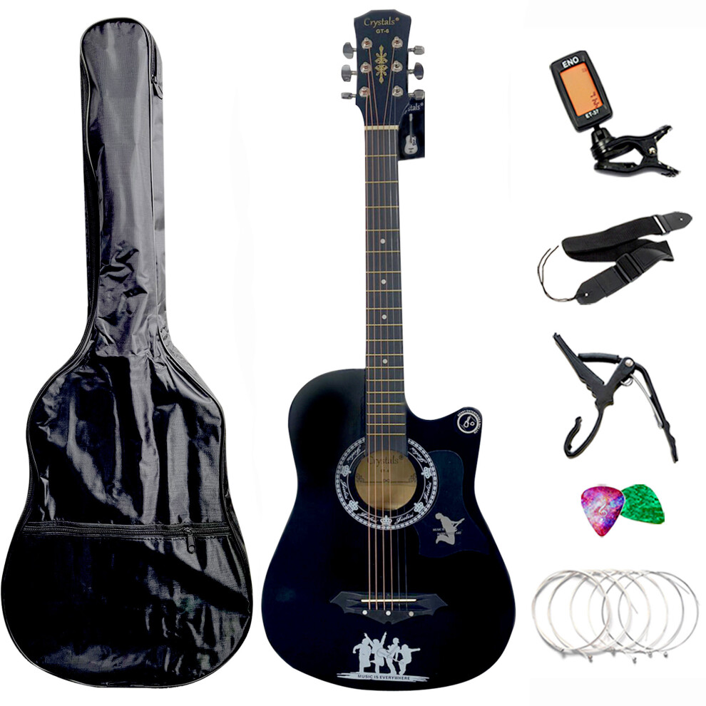 38" Full Size 6 String Acoustic Guitar Black