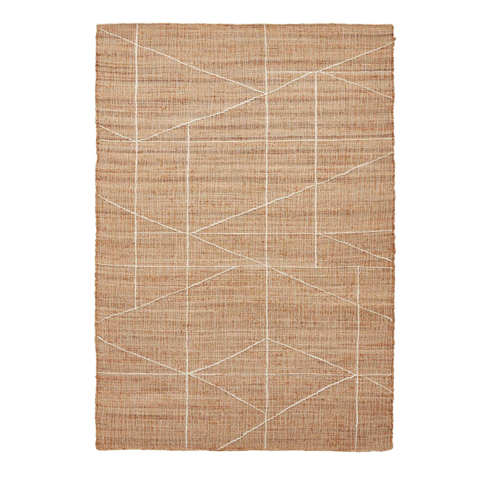 (Geometric - Beige, 150 x 230 cm) Large 100 % Jute Rugs Handmade Eco-friendly Flatweave Rustic Natural Look Beige Brown Area Rug Plain Neutral Mat