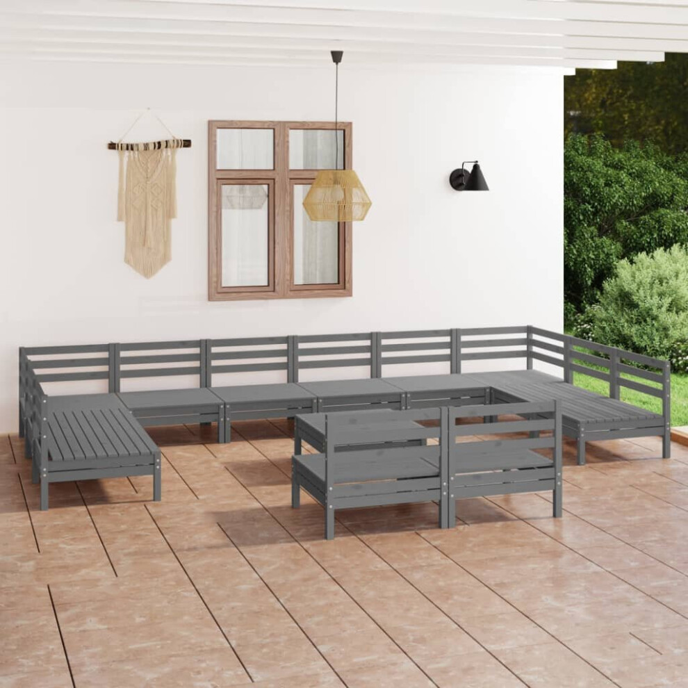 vidaXL Garden Lounge Set Outdoor Lounge Set 13 Piece Grey Solid Wood Pine