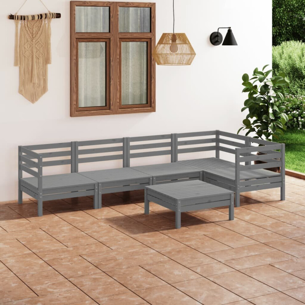 vidaXL Garden Lounge Set Wooden Outdoor Lounge Set 6 Piece Solid Pinewood Grey