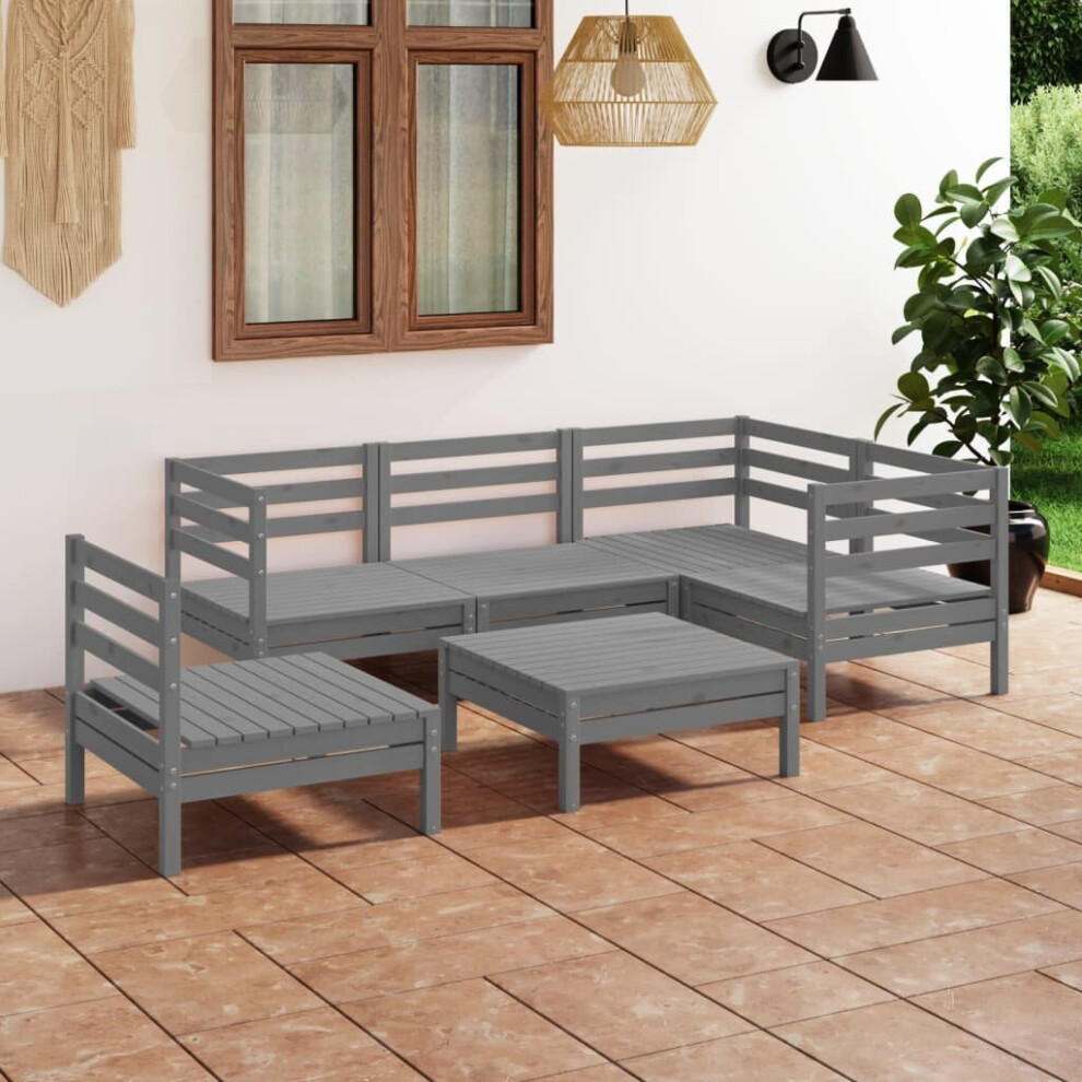 vidaXL Garden Lounge Set Wooden Outdoor Lounge Set 6 Piece Solid Pinewood Grey