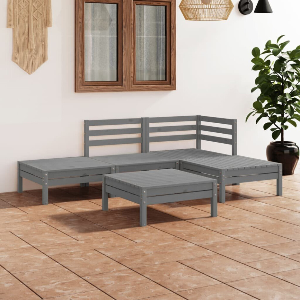 vidaXL Garden Lounge Set Wooden Outdoor Lounge Set 5 Piece Solid Pinewood Grey