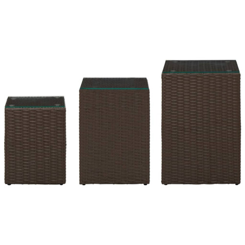 VidaXL vidaXL 3x Side Tables with Glass Top Brown Poly Rattan Accent Sofa End Table 2