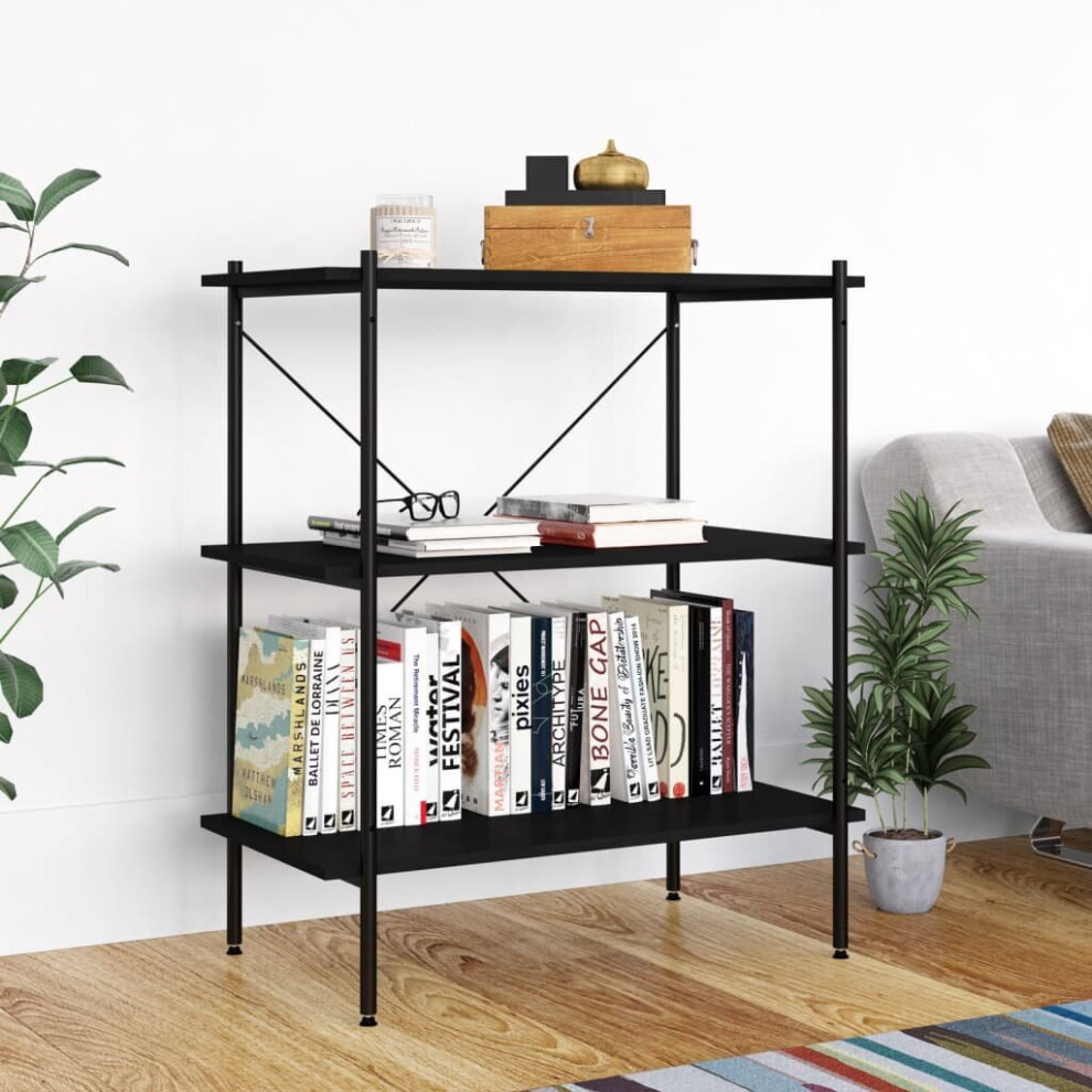 vidaXL 3-Tier Shelving Unit Black Home Decor Bookcase Bookshelf Standing Shelf