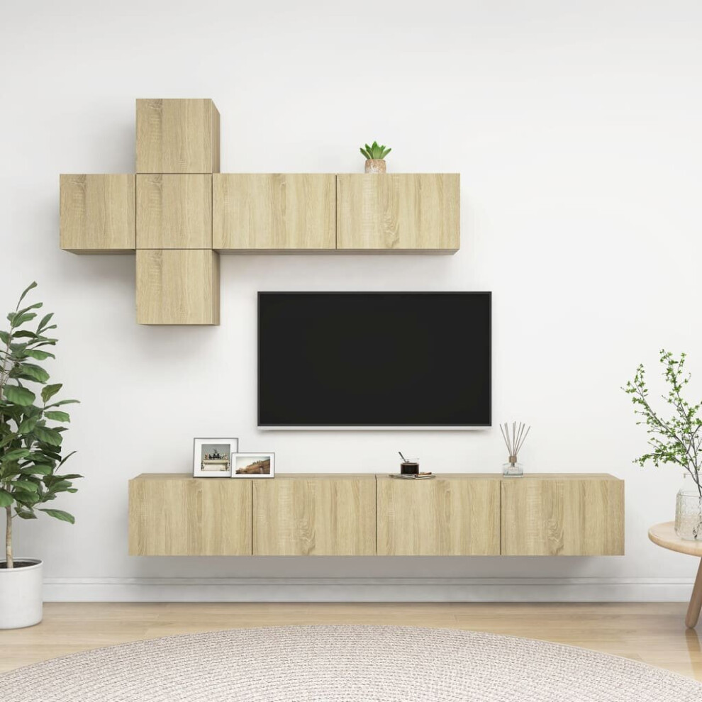 Vidaxl Tv Cabinet Set 7 Piece Sonoma Oak Chipboard Hanging Tv Cabinet Hifi Set
