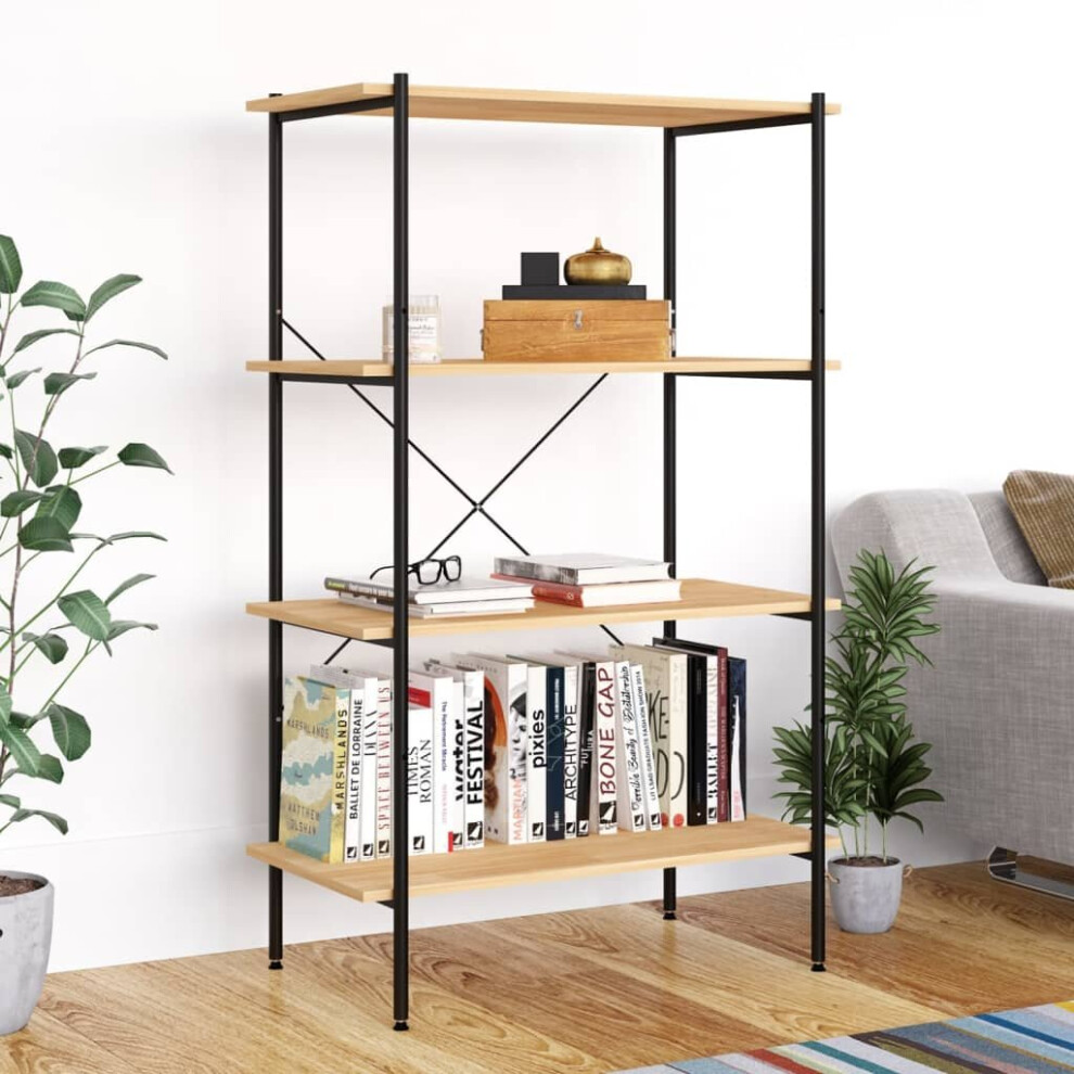 Vidaxl 4-Tier Shelving Unit Black And Oak Bookcase Bookshelf Standing Shelf