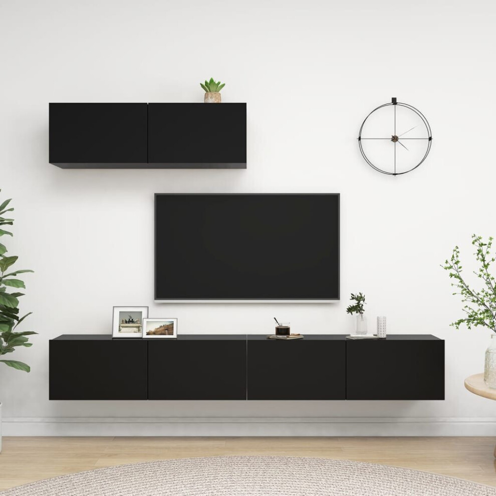 Vidaxl 3X Tv Cabinets Black Engineered Wood Furniture Tv Stand Cabinet Unit