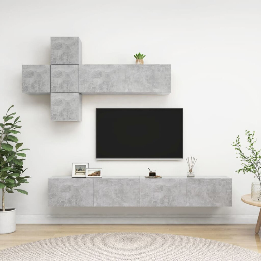 Vidaxl Tv Cabinet Set 7 Piece Concrete Chipboard Hanging Tv Cabinet Set Grey