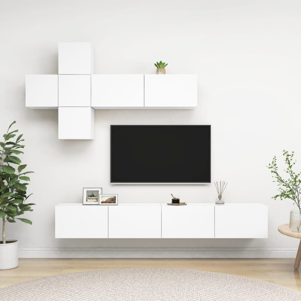 Vidaxl Tv Cabinet Set 7 Piece White Chipboard Hanging Tv Cabinet Hifi Set