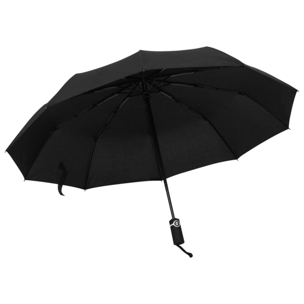 vidaXL Automatic Folding Umbrella Black Portable Rain Travel Camp Umbrella