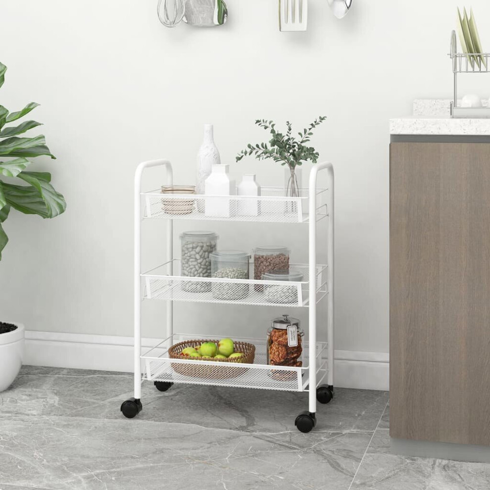 Vidaxl 3-Tier Kitchen Trolley White Iron Organiser Home Bathroom Serving Cart
