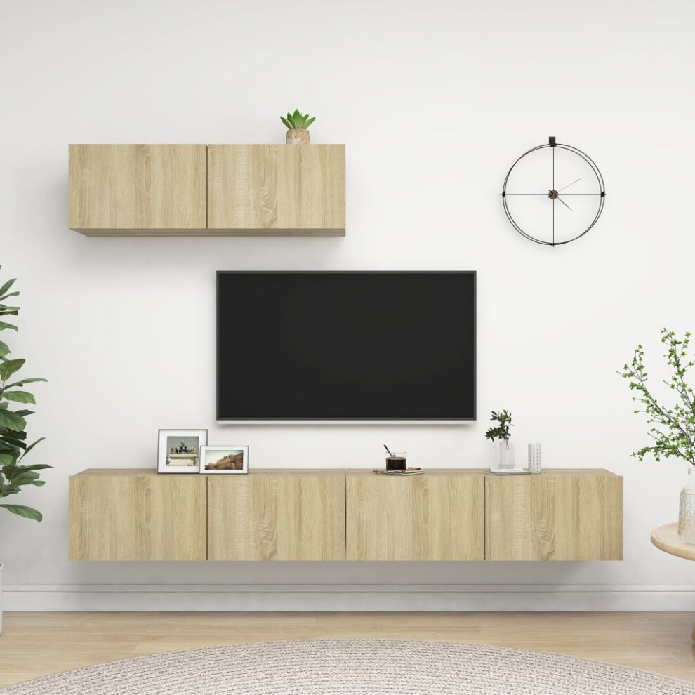vidaXL 3x TV Cabinets Sonoma Oak Engineered Wood Hanging TV Stand Cabinet