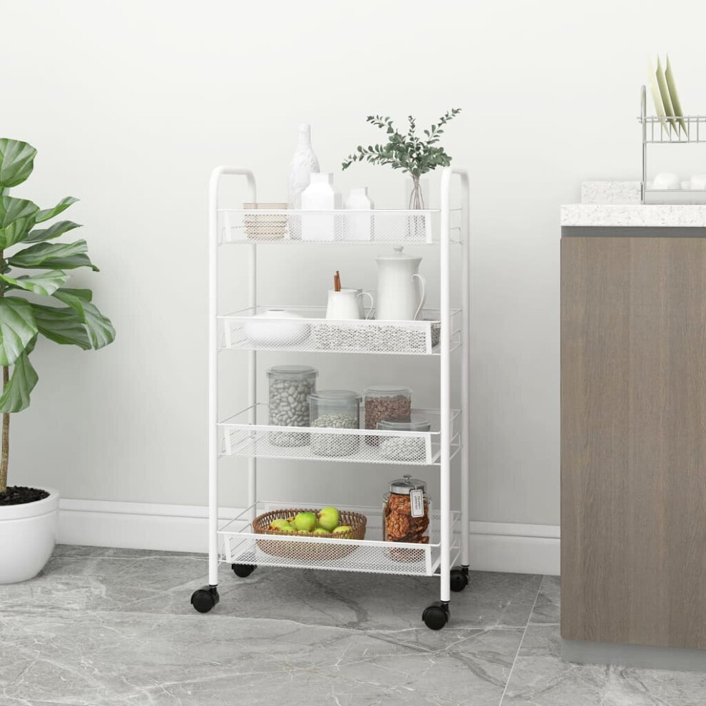 Vidaxl 4-Tier Kitchen Trolley White Iron Organiser Home Bathroom Serving Cart