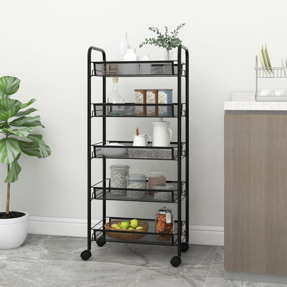 vidaXL 5-Tier Kitchen Trolley Black Iron Organiser Home Bathroom Serving Cart