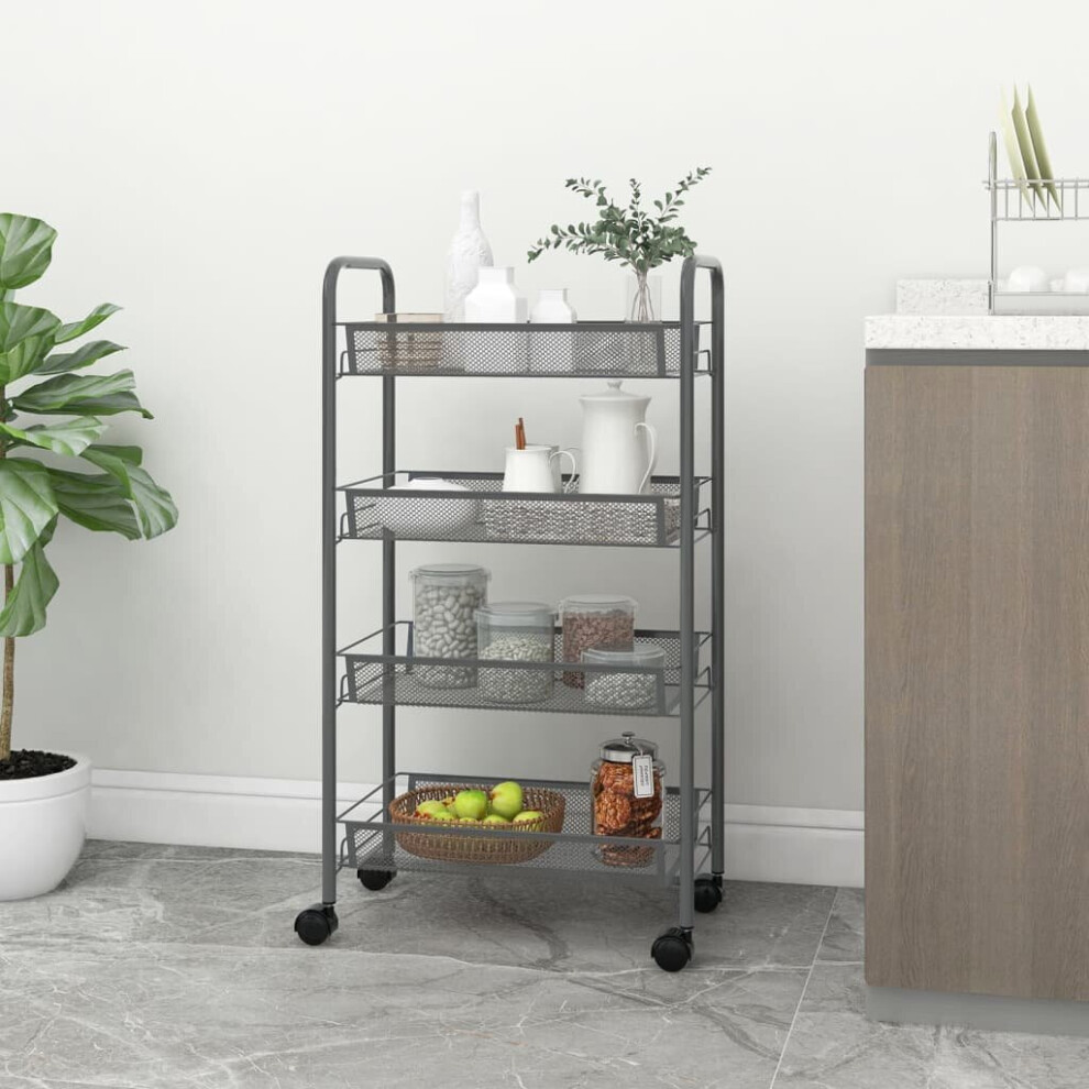 vidaXL 4-Tier Kitchen Trolley Grey Iron Organiser Home Bathroom Serving Cart