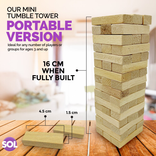 SOL Mini Wooden Tumble Tower Game | Compact Travel Friendly Stacking Game 2