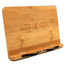 Bamboo Book Stand Cookbook & Tablet Holder with 2 Metal Page Holder M&W